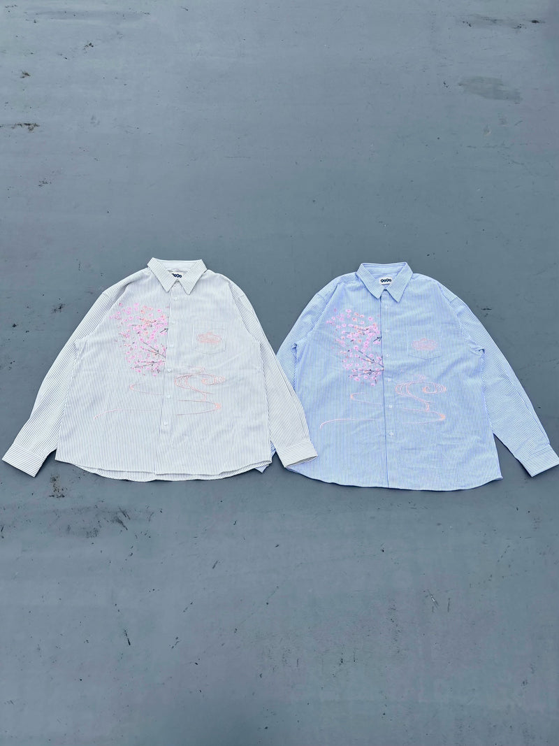 トップス 9090 Sakura Embroidered Striped Shirt Sakura Embroidered Striped Shirt – YZ