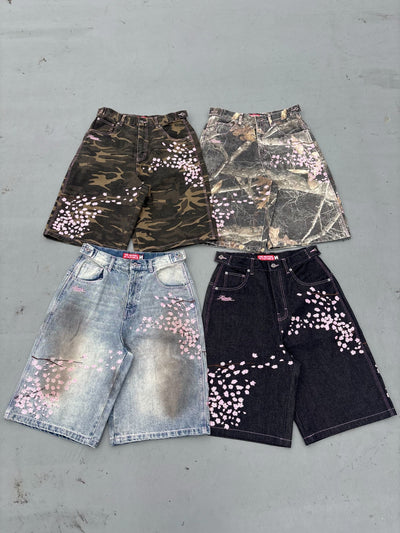 Sakura Embroidered Slub Buggy Jorts