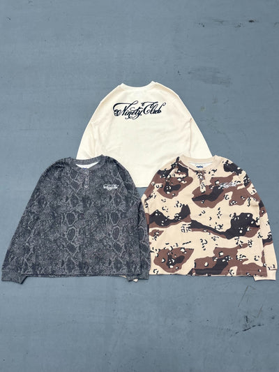 Cursive Logo Henley Neck Thermal L/S Tee