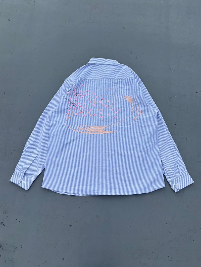 Sakura Embroidered Striped Shirt – YZ