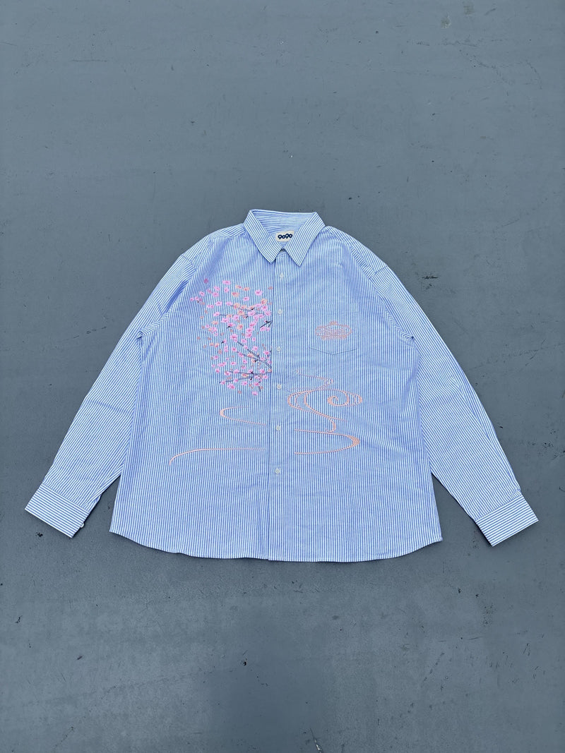Sakura Embroidered Striped Shirt – YZ