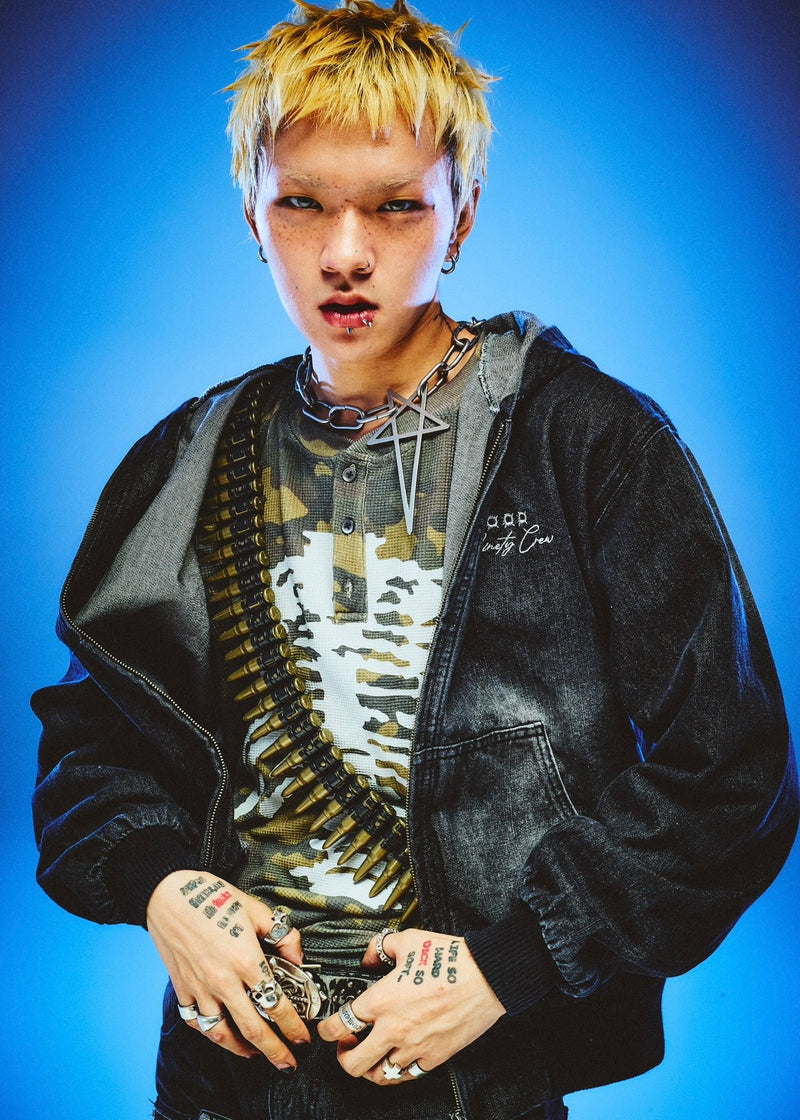 Bullet Logo Denim Zip Hoodie