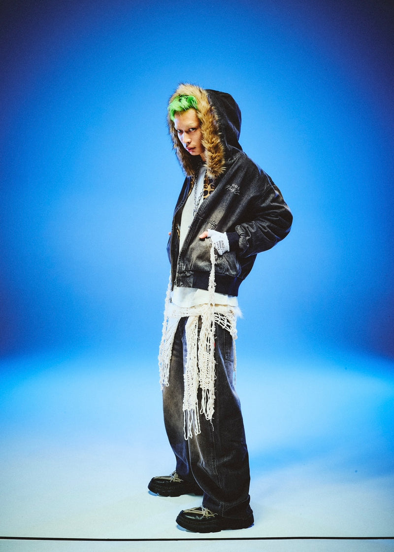 Bullet Logo Denim Zip Hoodie