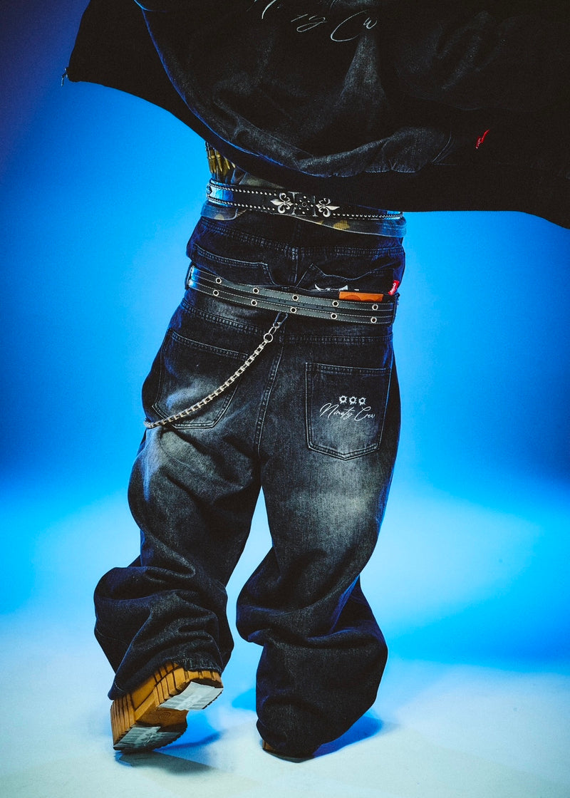 불릿 로고 데님 버기 팬츠 