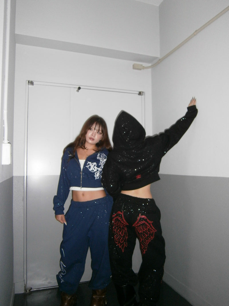 9090girl × umbro Cross Logo Glitter Zip Hoodie