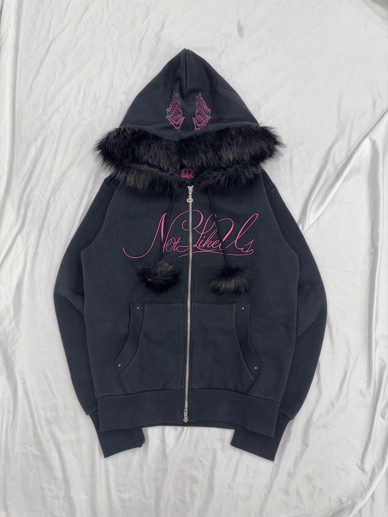 Y2k 毛绒拉链连帽衫 