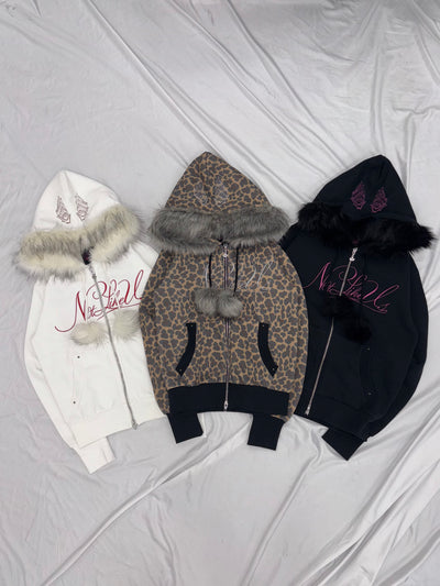 Y2k 毛绒拉链连帽衫 