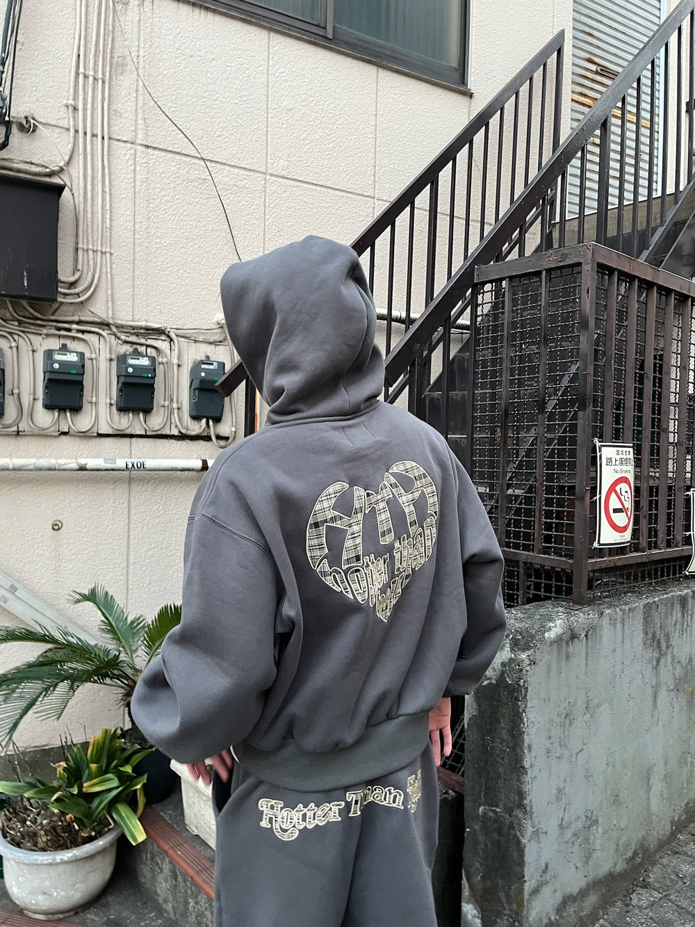 check pattern heart logo hoodie – YZ