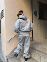 체크 백 로고 스웨트 팬츠 