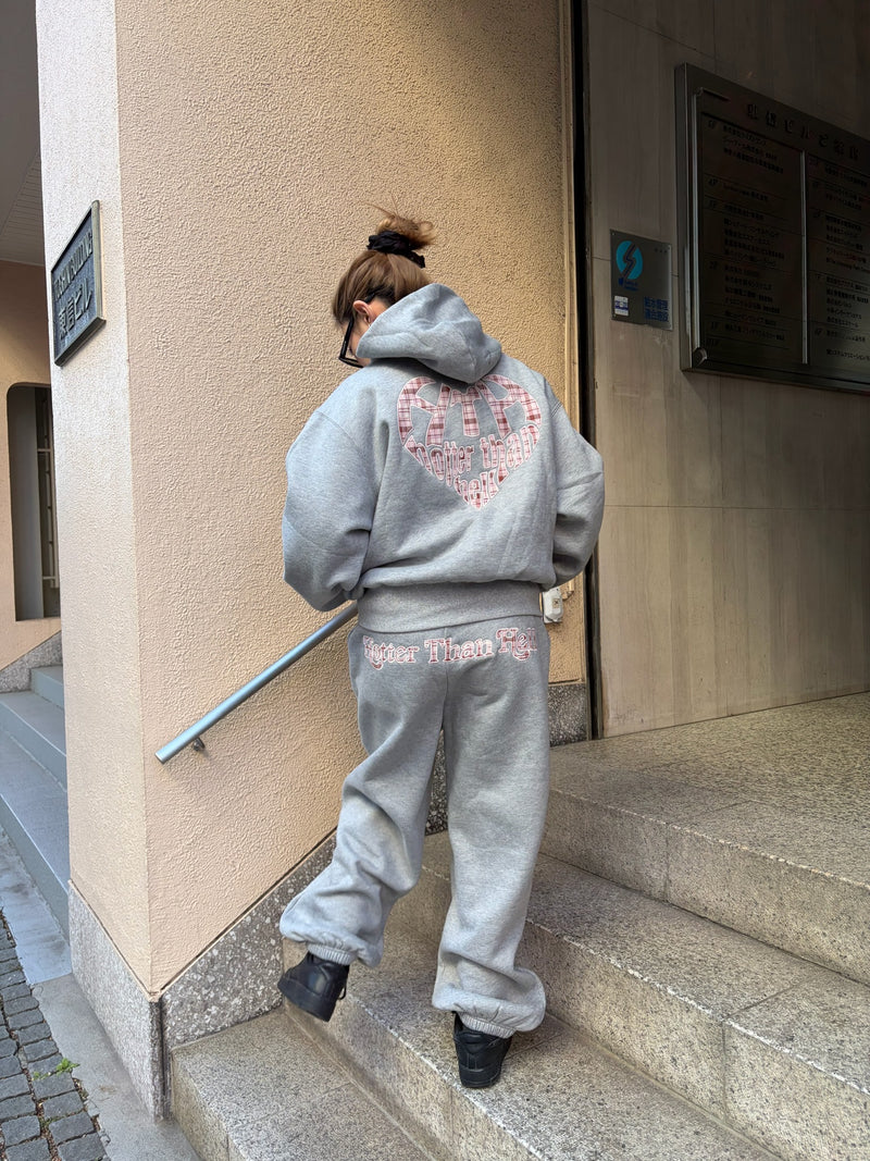 check pattern heart logo hoodie – YZ