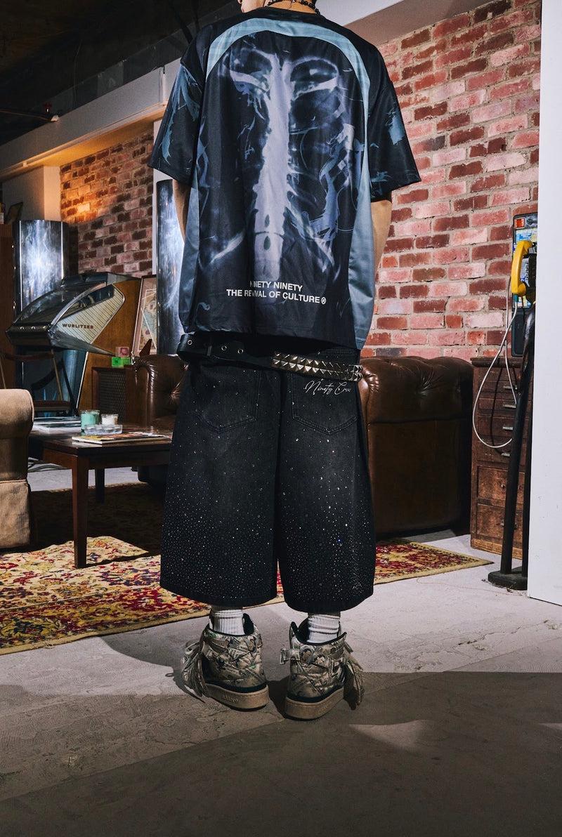 パンツ 9090 Bullet Logo Rhinestone Buggy Jorts Bullet Logo Rhinestone Buggy Jorts – YZ