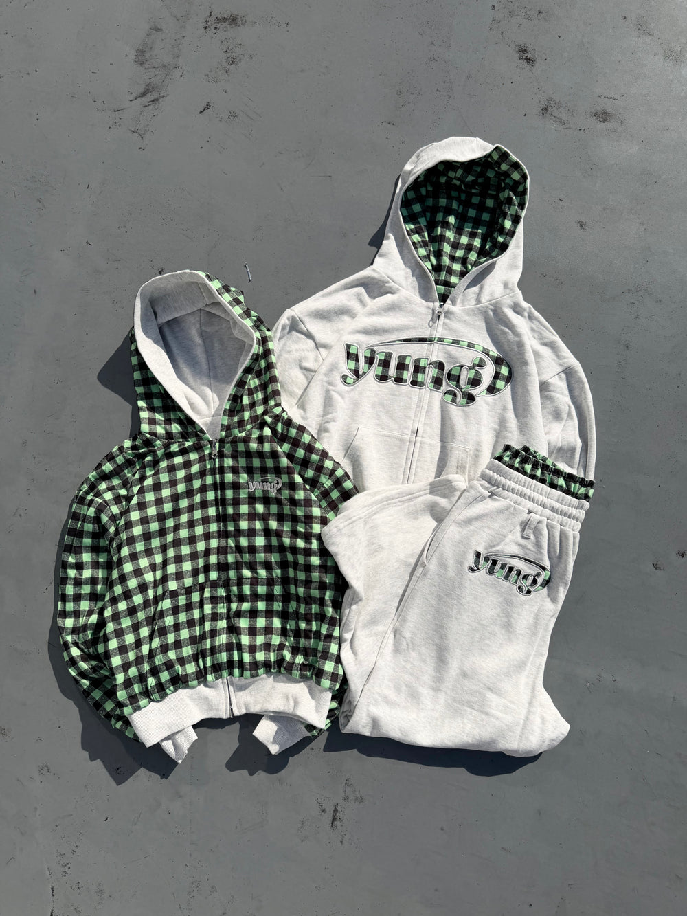 yung logo reversible random pattern zip hoodie – YZ