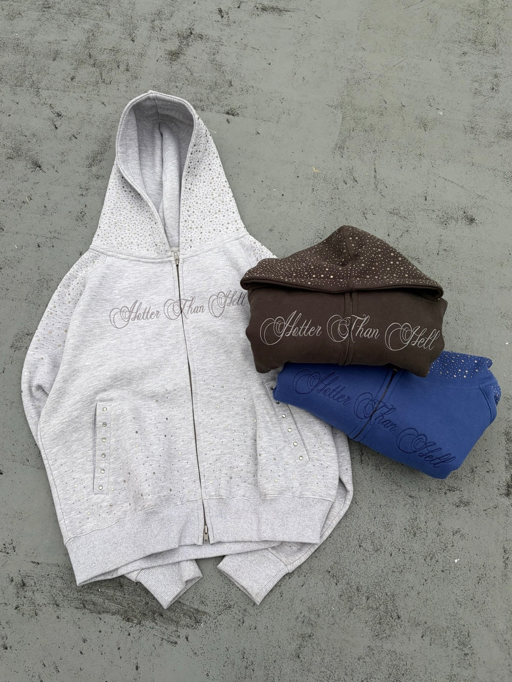 rhinestone scattered zip hoodie – YZ