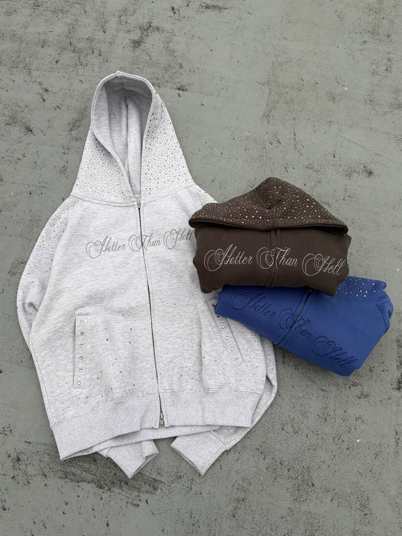 rhinestone scattered zip hoodie