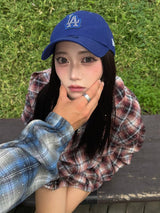 Rhinestone check shirt zip hoodie 