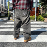 King Logo Wide Tuck Denim Pants