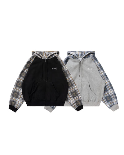 BU PLAID SLEEVE ZIP HOODIE 