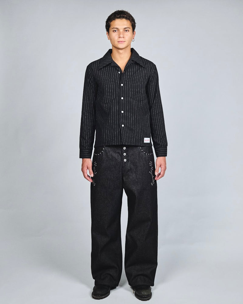 Stripe Open Collar Shirt