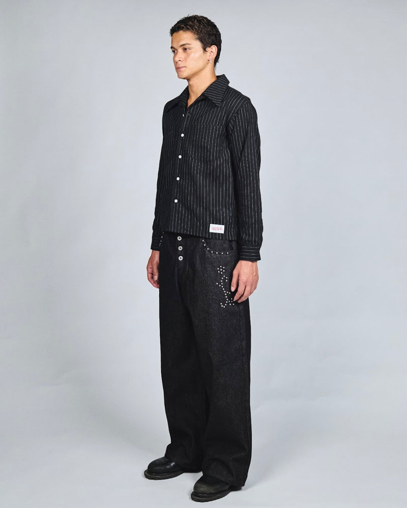 Stripe Open Collar Shirt