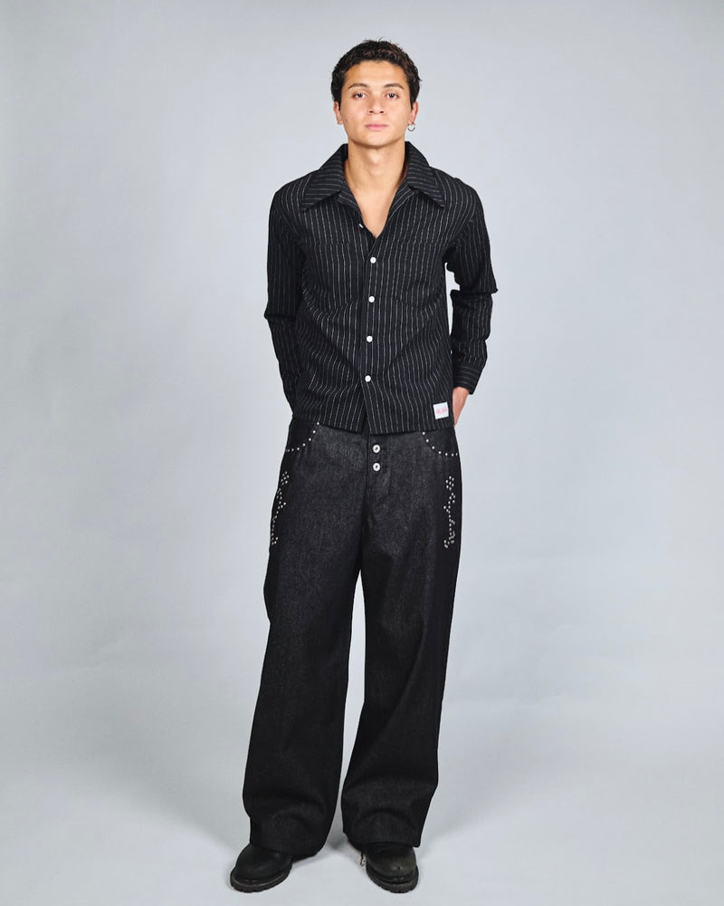 Stripe Open Collar Shirt