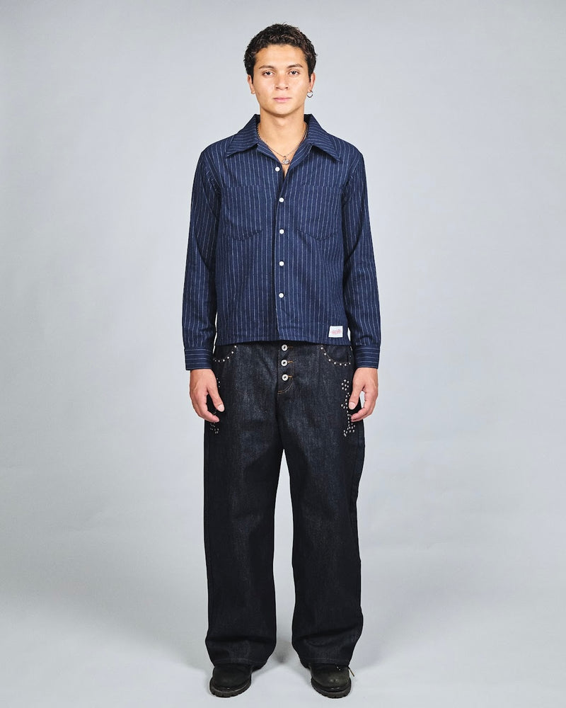 Stripe Open Collar Shirt