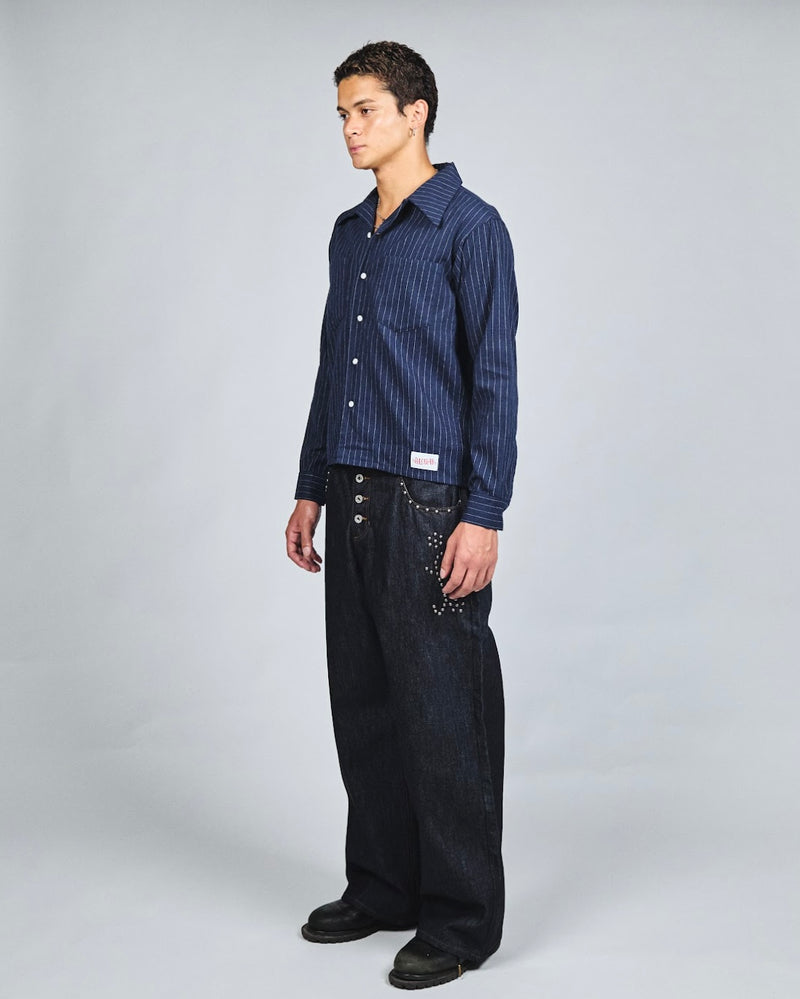 Stripe Open Collar Shirt