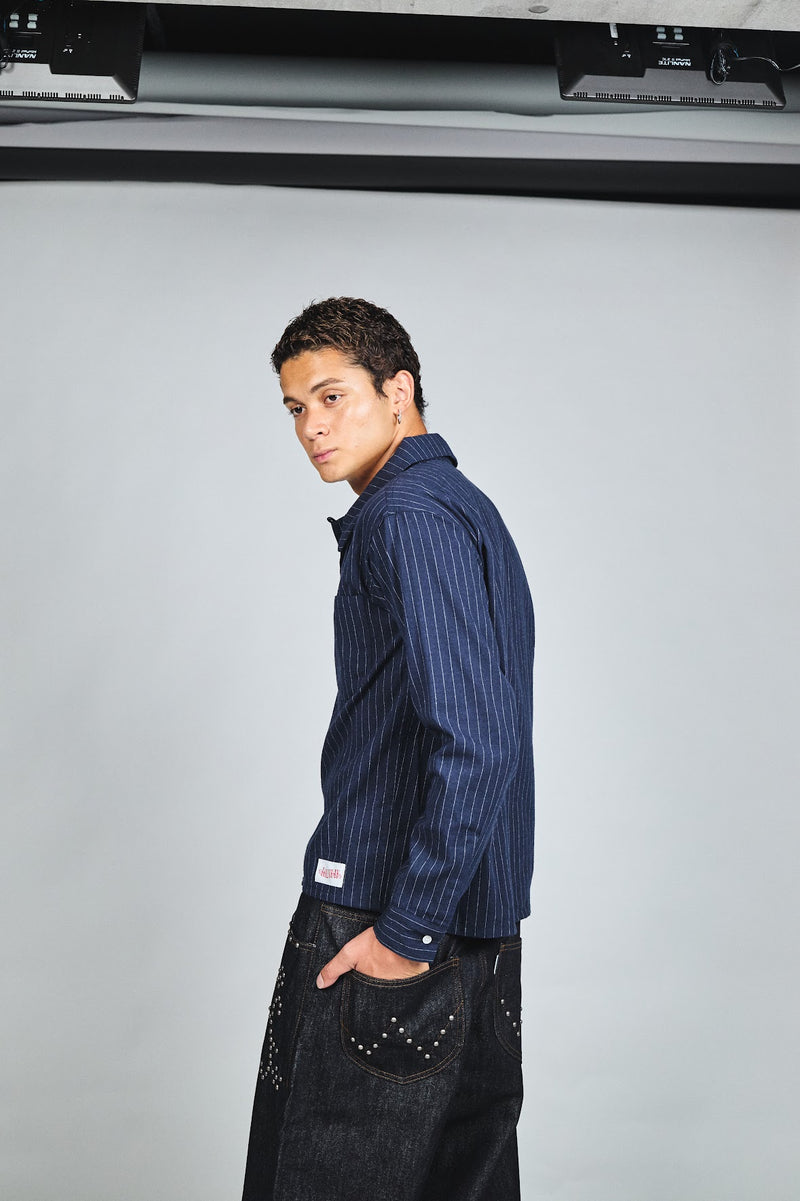 Stripe Open Collar Shirt