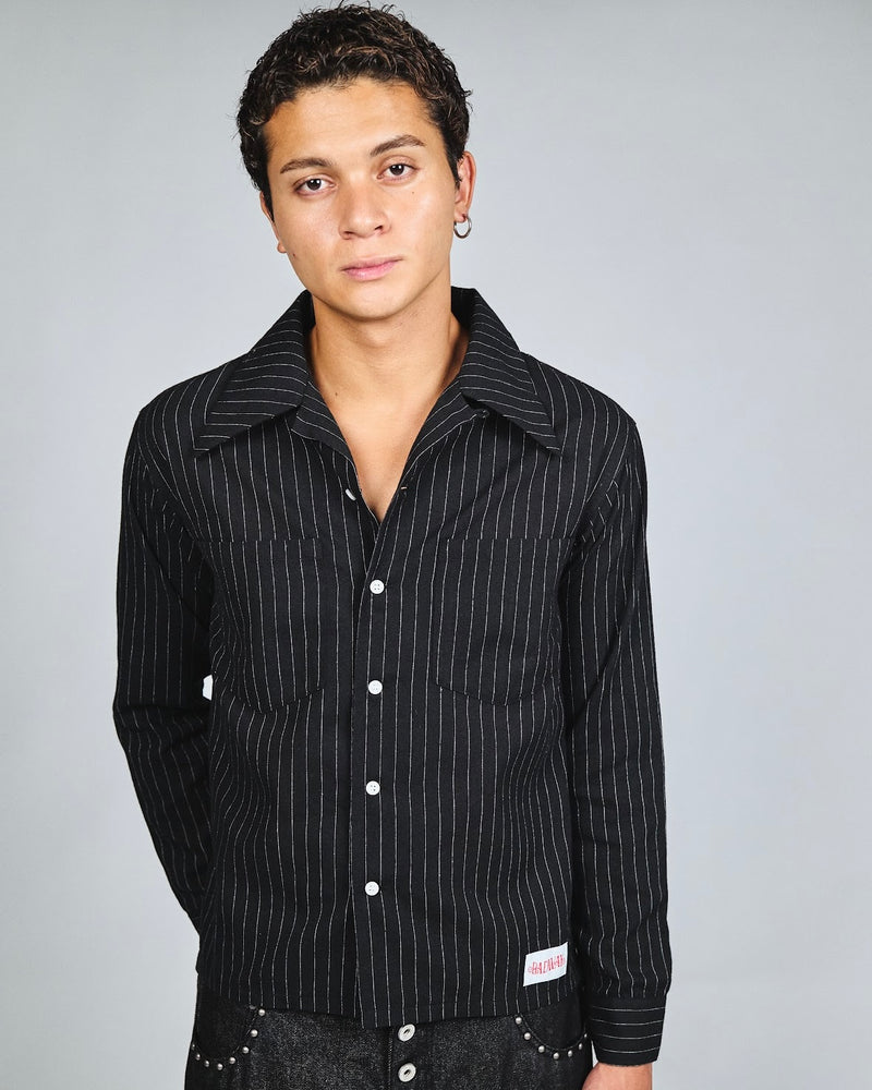 Stripe Open Collar Shirt