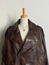 Vintage wash western faux leather double riders