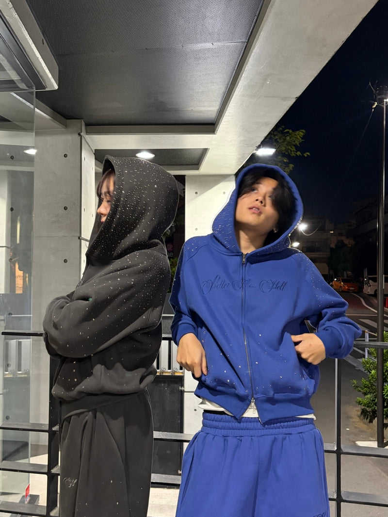 rhinestone scattered zip hoodie