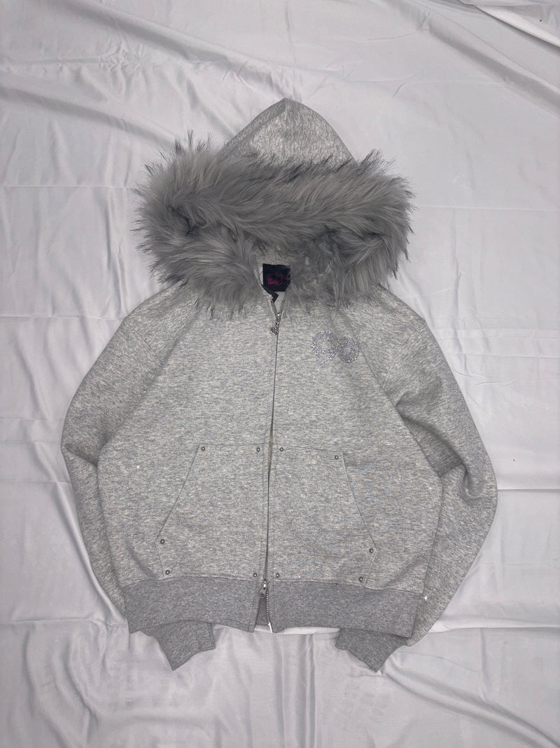 トップス 9090 Logo Glitter Fur Zip Hoodie 90 Logo Glitter Fur Zip Hoodie – YZ