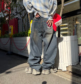 King Logo Wide Tuck Denim Pants