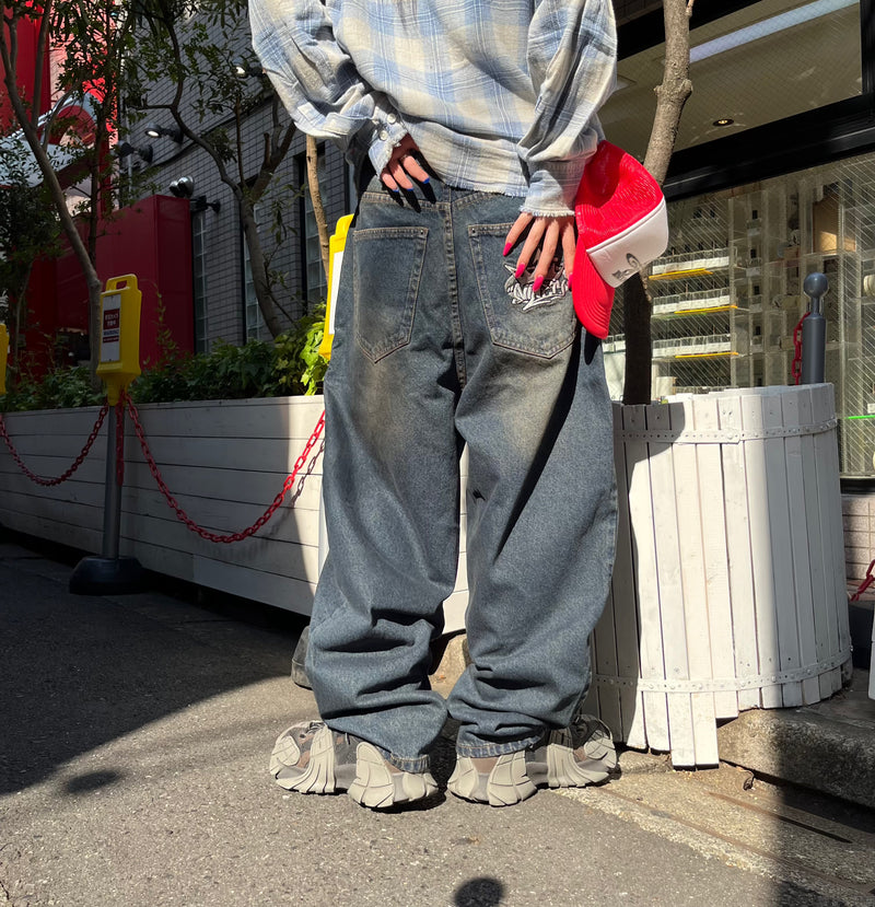 90サイズ ダークグレー ワイドレッグデニム 9090 NINETY NINETY 9090 90サイズ ダークグレー ワイドレッグデニム 9090 NINETY NINETY 9090