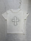 Cross logo rhinestone tee 【yung】