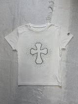 Cross logo rhinestone tee 【yung】