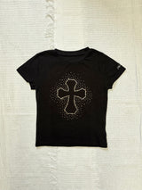 Cross logo rhinestone tee 【yung】