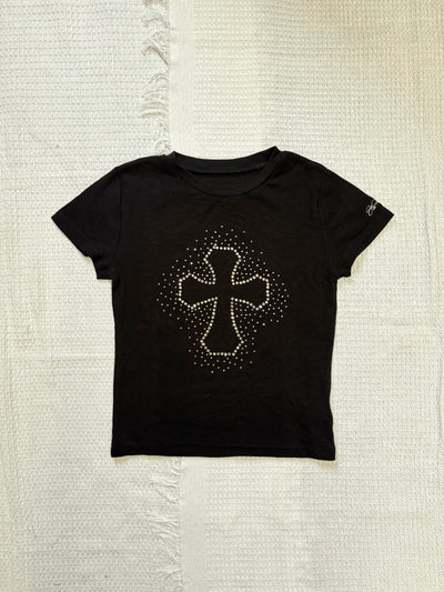 Cross logo rhinestone tee 【yung】