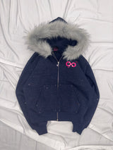 90 Logo Glitter Fur Zip Hoodie 