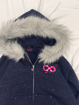 90 Logo Glitter Fur Zip Hoodie 