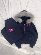 90 Logo Glitter Fur Zip Hoodie 