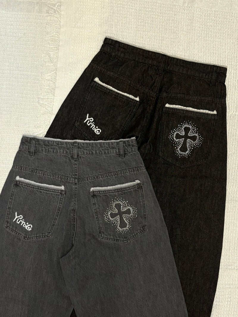 Cross logo lace denim 【yung】 – YZ