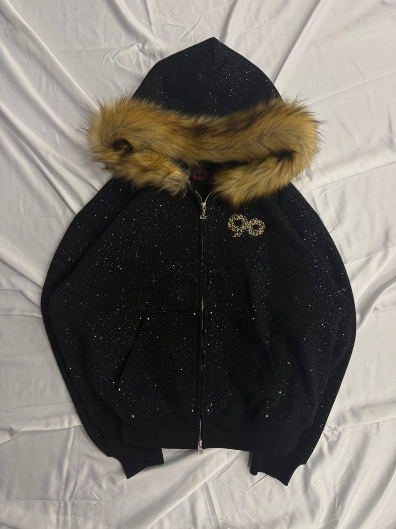 90 Logo Glitter Fur Zip Hoodie – YZ