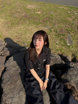 relaxy logo sheer rhinestone shirt 