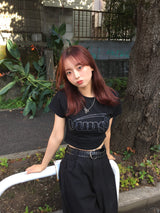 yung 로고 라인스톤 핏 티 