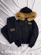 90 Logo Glitter Fur Zip Hoodie 