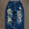 Distressed Washed Wide Denim Pants