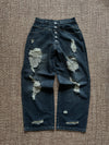 Distressed Washed Wide Denim Pants