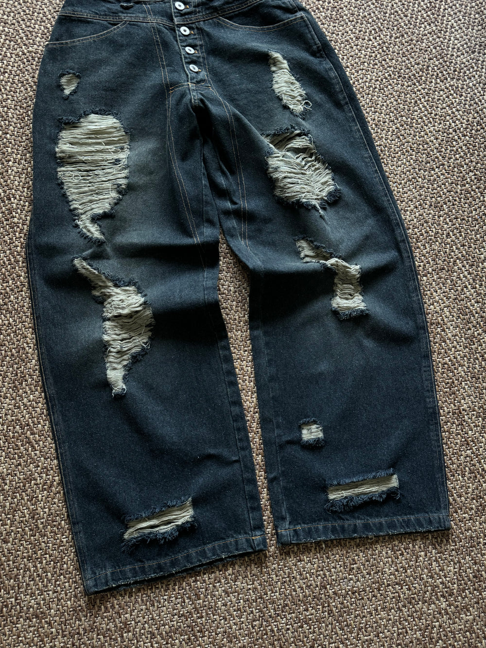 Distressed washed wide denim pants – YZ