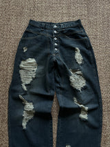 Distressed washed wide denim pants