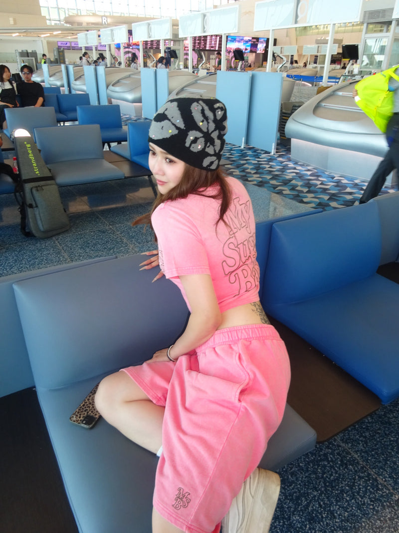 Edge embroidery pigment  half pants